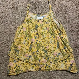 Yellow flowery summer spaghetti strap girls shirt